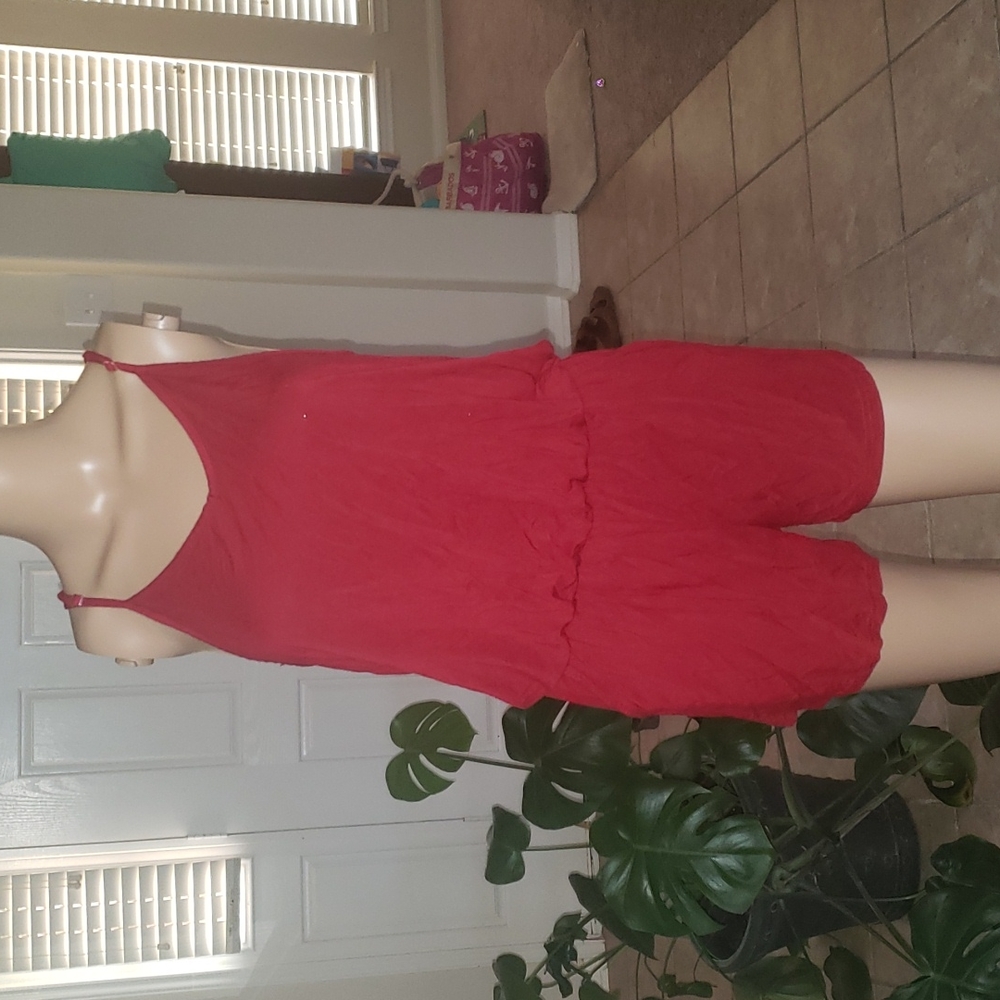 Sullcom m racer back stretchy red romper spaghettistraps pockets loose fit…